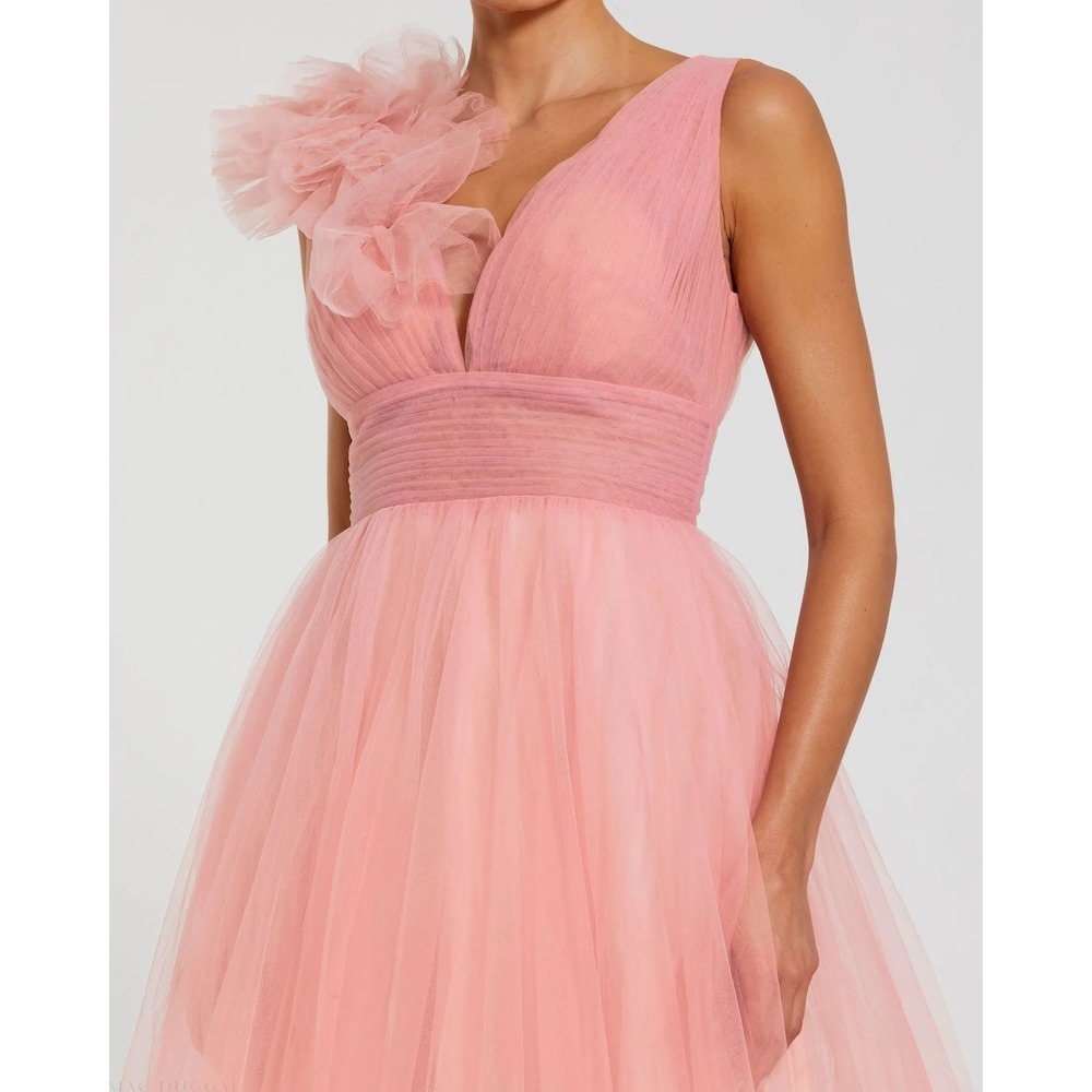 NWT Mac Duggal Pink Ruffle Shoulder V Neck Ombre Tulle Ball Gown - Size 10 - Picture 7 of 14